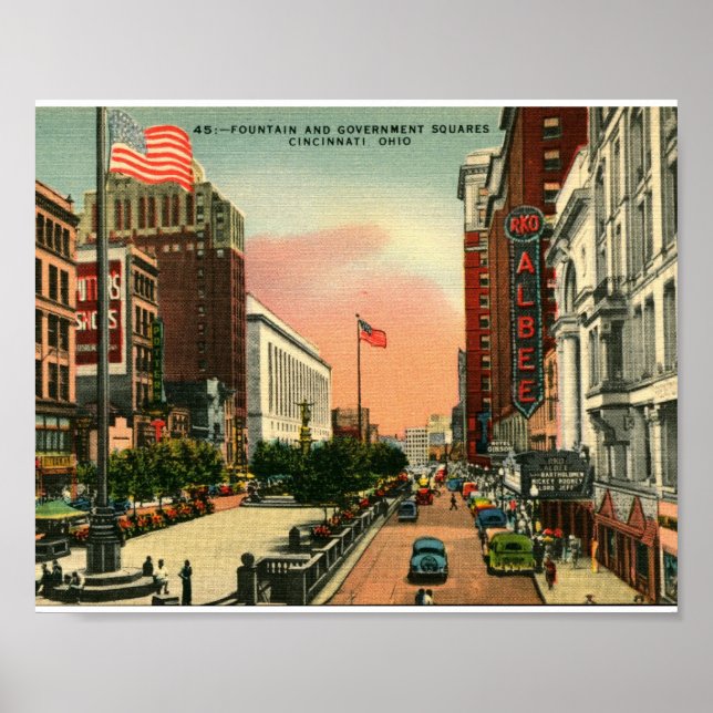 Affiches Carré de fontaine, Cincinnati, Ohio Vintage (Devant)