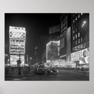 Affiches Carré du Times à la nuit, 1953. Photo vintage