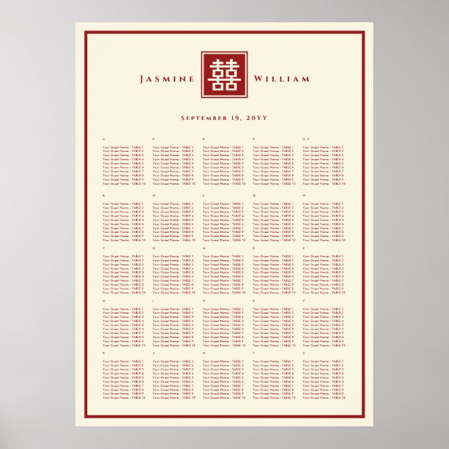 Affiches Carré Logo double bonheur Mariage chinois (Devant)