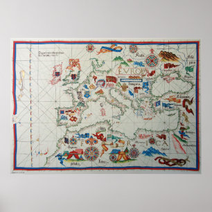 Affiches Carte 1563 de la Renaissance l'Europe