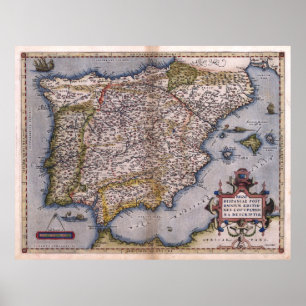 Affiches Carte 1570 de la Renaissance de l'Espagne
