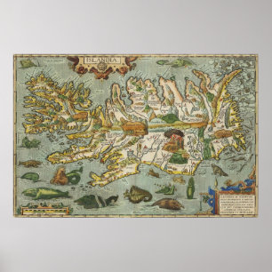 Affiches Carte 1590 de l'Islande