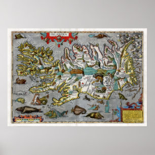 Affiches Carte 1595 de l'Islande