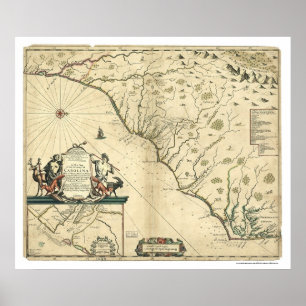 Affiches Carte 1650 de pays de la Caroline