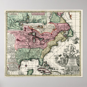 Affiches Carte 1720 des colonies de l'Amérique du Nord
