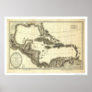 Affiches Carte 1806 des Antilles et du Golfe du Mexique