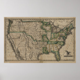 Affiches Carte 1823 des Etats-Unis