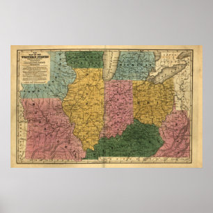 Affiches Carte 1839 des Etats-Unis occidentaux (à l'époque)