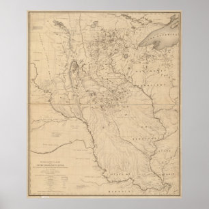 Affiches Carte 1843 du fleuve Mississippi