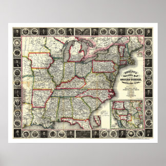 Affiches Carte 1852 des États-Unis de Phelps