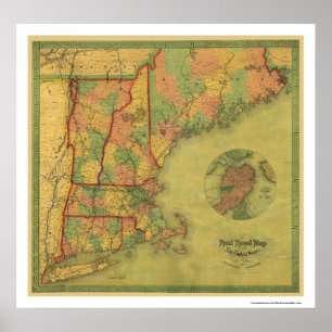 Affiches Carte 1854 de chemin de fer de Boston de