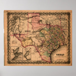 Affiches Carte 1855 du Texas