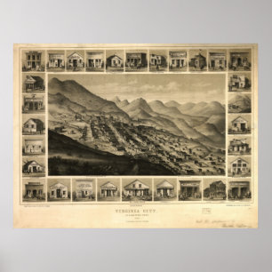 Affiches Carte 1861 panoramique de vue d'oeil d'oiseaux de
