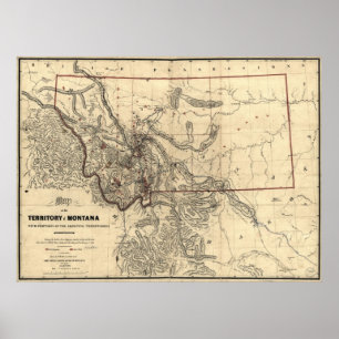 Affiches carte 1865 de territoire du Montana