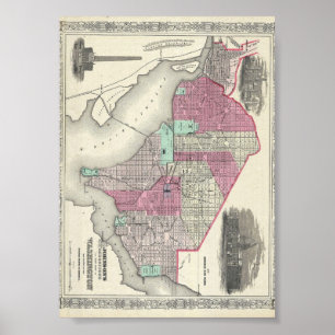 Affiches Carte 1866 de Johnson de DC de Washington