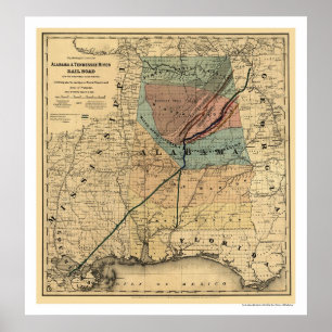 Affiches Carte 1867 de chemin de fer de l'Alabama et du