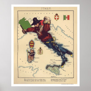 Affiches Carte 1868 de caricature de l'Italie