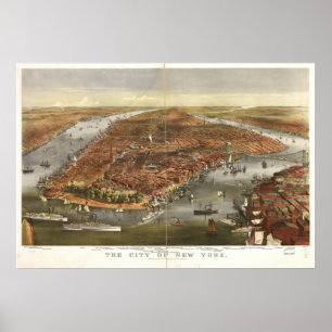 Affiches Carte 1870 panoramique de vue d'oeil d'oiseaux de