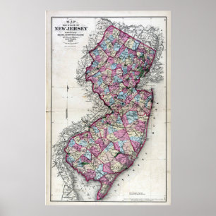 Affiches Carte 1872 de New Jersey