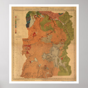 Affiches Carte 1878 de parc de Yellowstone