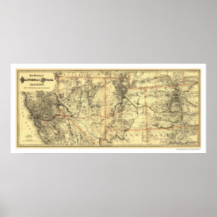 Affiches Carte 1882 de rail de la Californie et du Nevada