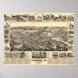 Affiches Carte 1888 panoramique de vue d'oeil d'oiseaux de