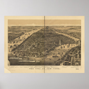 Affiches Carte 1889 panoramique de vue d'oeil d'oiseaux de