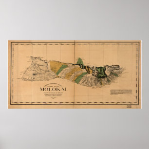 Affiches Carte 1897 de Molokai - île hawaïenne