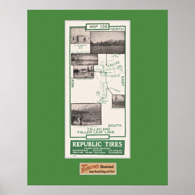 Affiches Carte 1914, lac Fallen Leaf et Tallac (Devant)