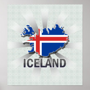 Affiches Carte 2,0 de drapeau de l'Islande