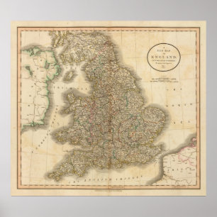 Affiches Carte 2 d'atlas de l'Angleterre