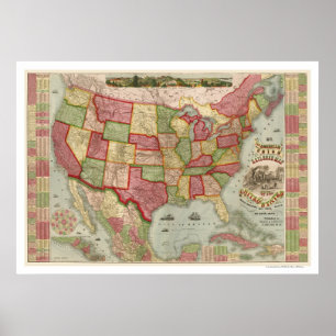 Affiches Carte américaine 1872 de chemin de fer des