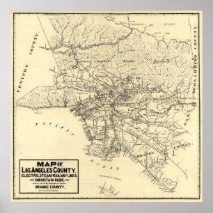 Affiches Carte ancienne du comté de Los Angeles, Californie