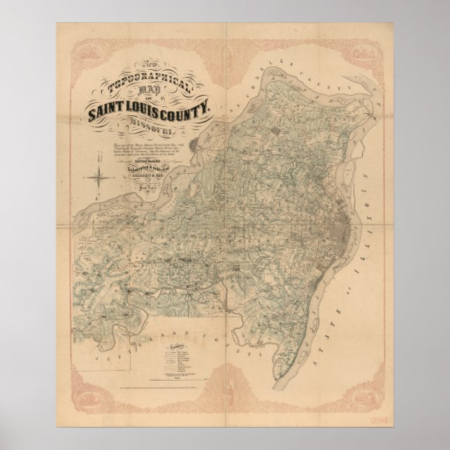 Affiches Carte ancienne du comté de Saint-Louis (Devant)