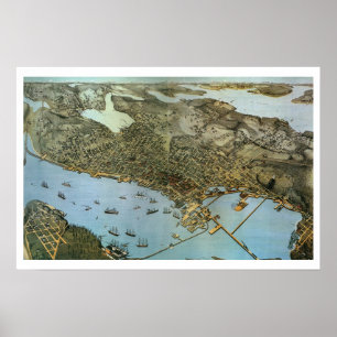 Affiches Carte ancienne vue aérienne Ville de Seattle Washi