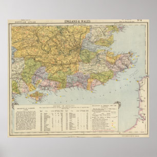 Affiches Carte Angleterre, Pays de Galles 6 de ligne de