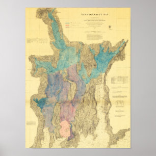 Affiches Carte antique de la baie de Narragansett