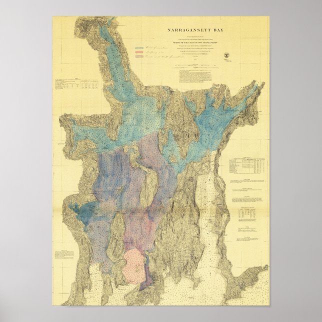 Affiches Carte antique de la baie de Narragansett (Devant)