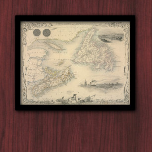 Affiches Carte antique de la Nouvelle-Écosse et de Terre-Ne