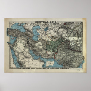 Affiches Carte antique de l'Asie Centrale 1885