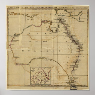 Affiches Carte antique de l'Australie vers 1770