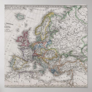 Affiches Carte antique de l'Europe circa 1862