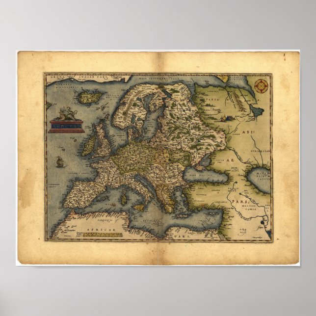 Affiches Carte antique de l'Europe ORTELIUS ATLAS 1570 A.D. (Devant)