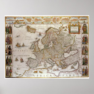 Affiches Carte antique de l'Europe par Willem Jansz Blaeu, 