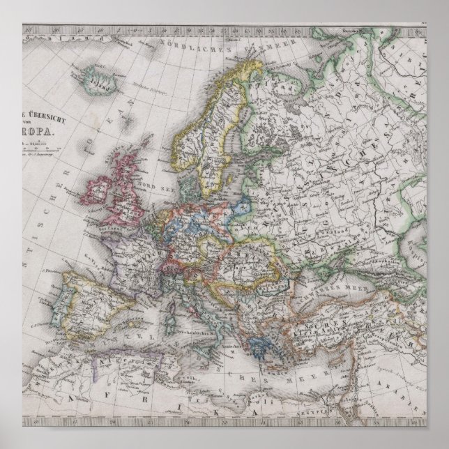 Affiches Carte antique de l'Europe vers 1862 (Devant)