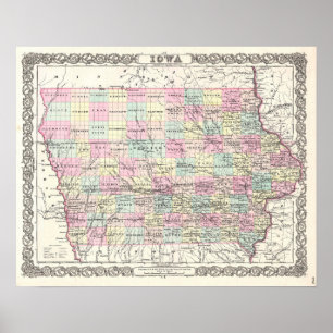Affiches Carte antique de l'Iowa Décor Vintage