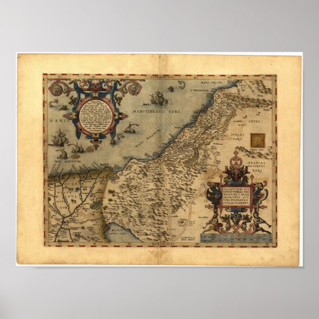 Affiches Carte antique de Palestine ORTELIUS ATLAS 1570 A.D (Devant)