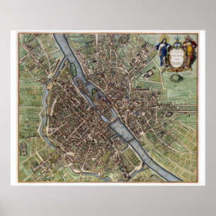Affiches CARTE ANTIQUE DE PARIS vintage old