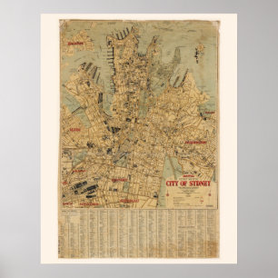 Affiches Carte antique de Sydney Australie