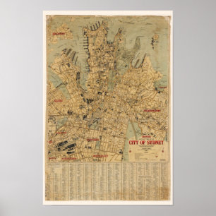 Affiches Carte antique de Sydney Australie